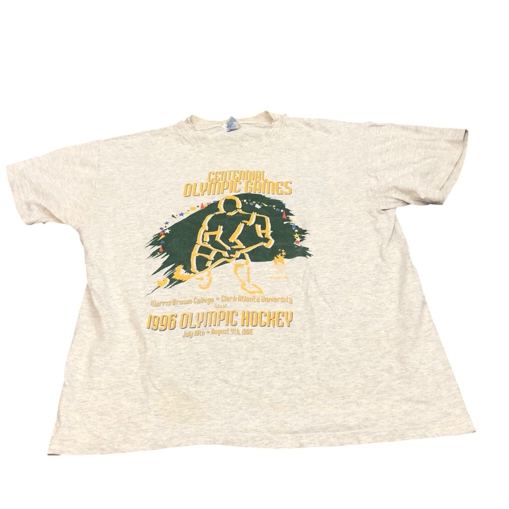 Hanes T-Shirt Mens Large Gray 1996 Centennial Olympic Games Hockey Vintage 90s